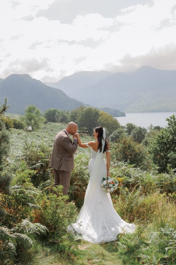 New House Farm Wedding Couple standing by Buttermere Lake District